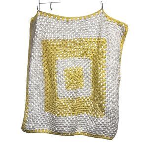 Handmade crochet baby blanket new White Yellow Acrylic Yarn Lap